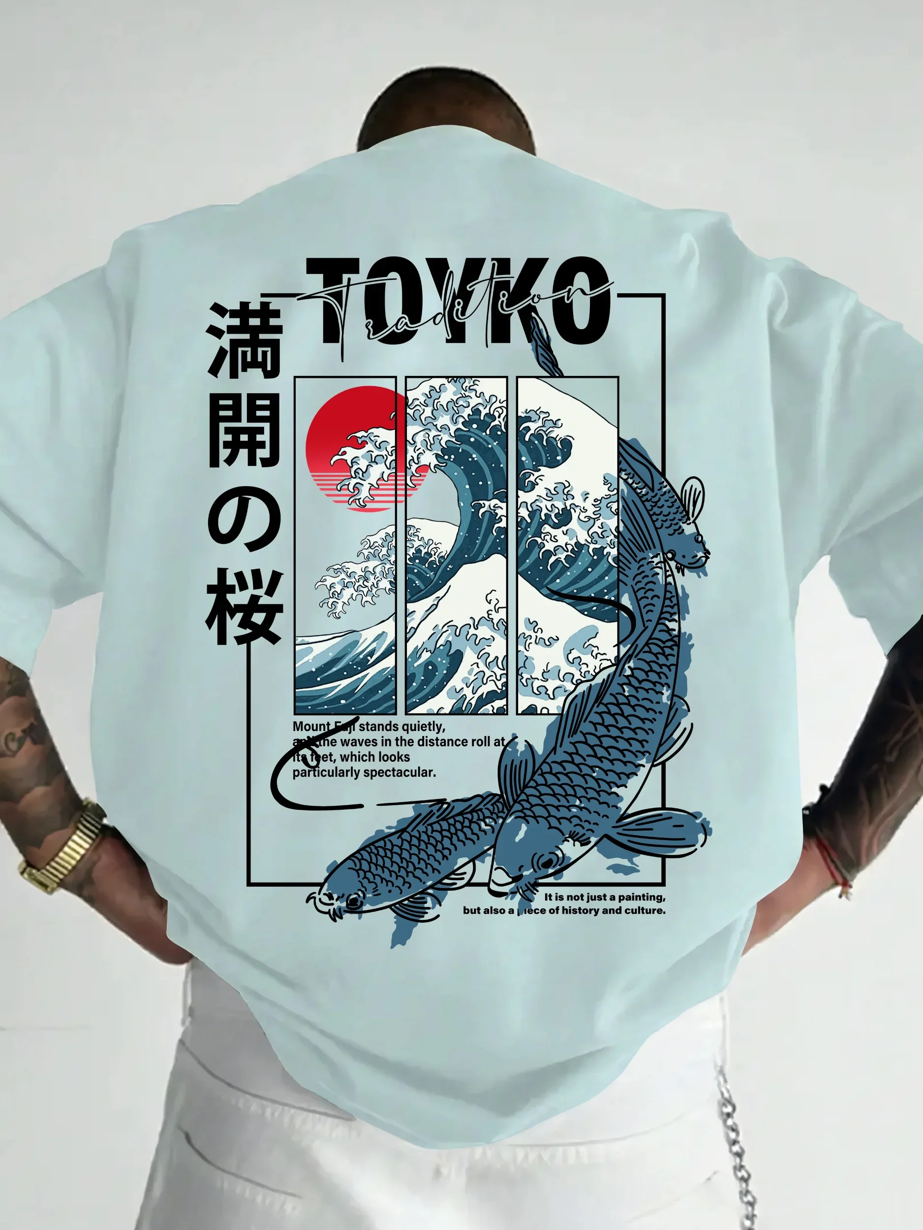 Men Japanese-style Trendy Pattern Loose Summer New T-shirt 100% Pure Cotton Soft Material Versatile Comfortable and Breathable