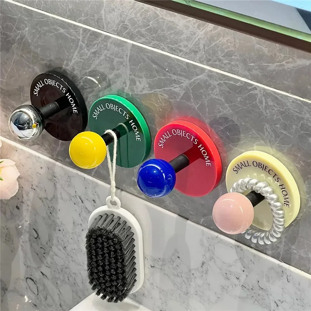 Round Dopamine Color Punch-free Hook Traceless Kitchen Bathroom Toilet Universal Hook Wall Hooks Strong Sticky Bathroom supplies