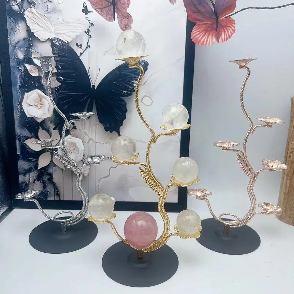 Metal Base Multi-Position Flower Branch Crystal Ball Stand Metal Display Base Sphere Holder Mineral Specimen Gemstone Dec