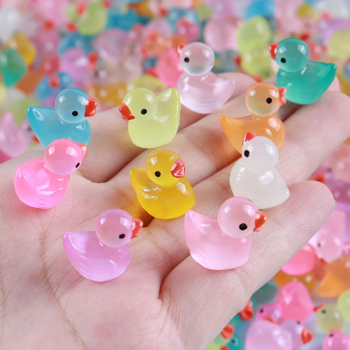 100/50Pcs Yellow Ducks Luminous Duck Ornament Miniature Figures Tiny Duck Micro Fairy Garden Landscape Fairy Garden Home Decor