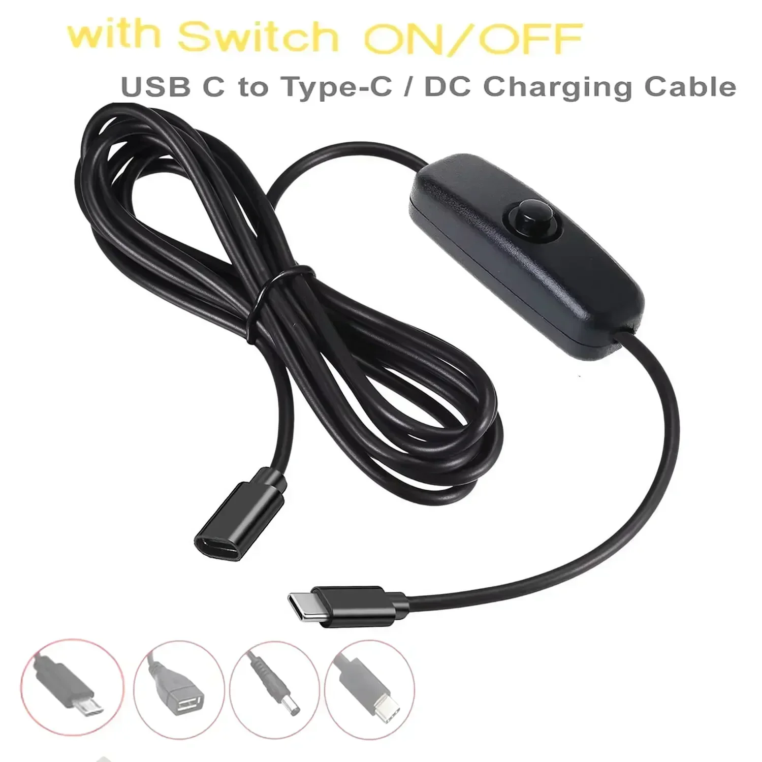 5V USB Type C With ON/OFF Switch Power Button Charging Extension Cable, USB C PD to Micro USB/DC 5.5x2.1mm Adapter Cable