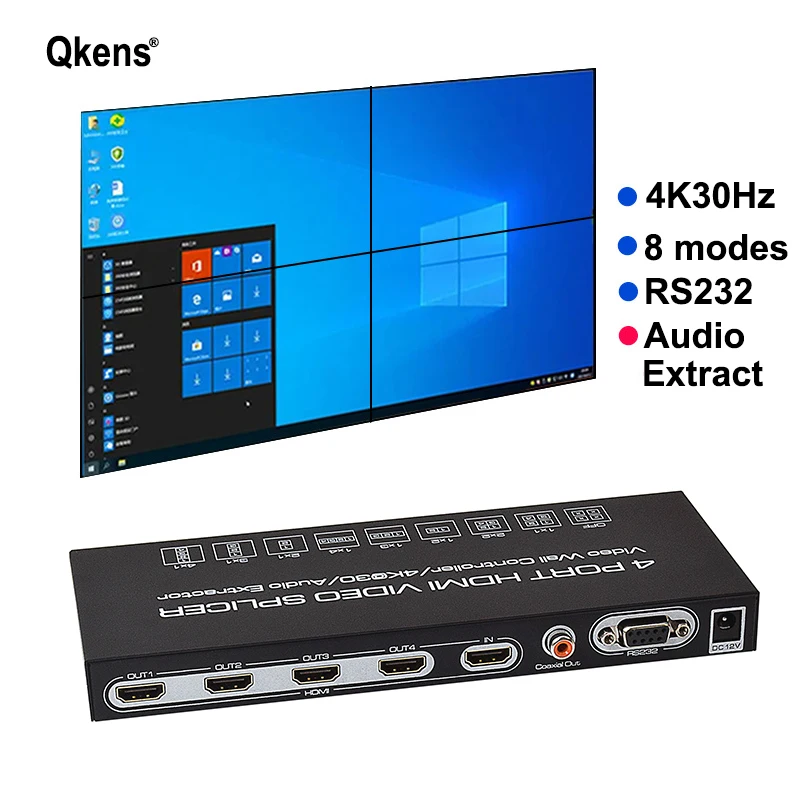 4K 30Hz 1080p 60hz 2x2 HDMI Video Wall Controller 1x2 1x3 1x4 2x1 3x1 4x1 Video Wall Processor TV Stitching Box Splicer RS232 IR