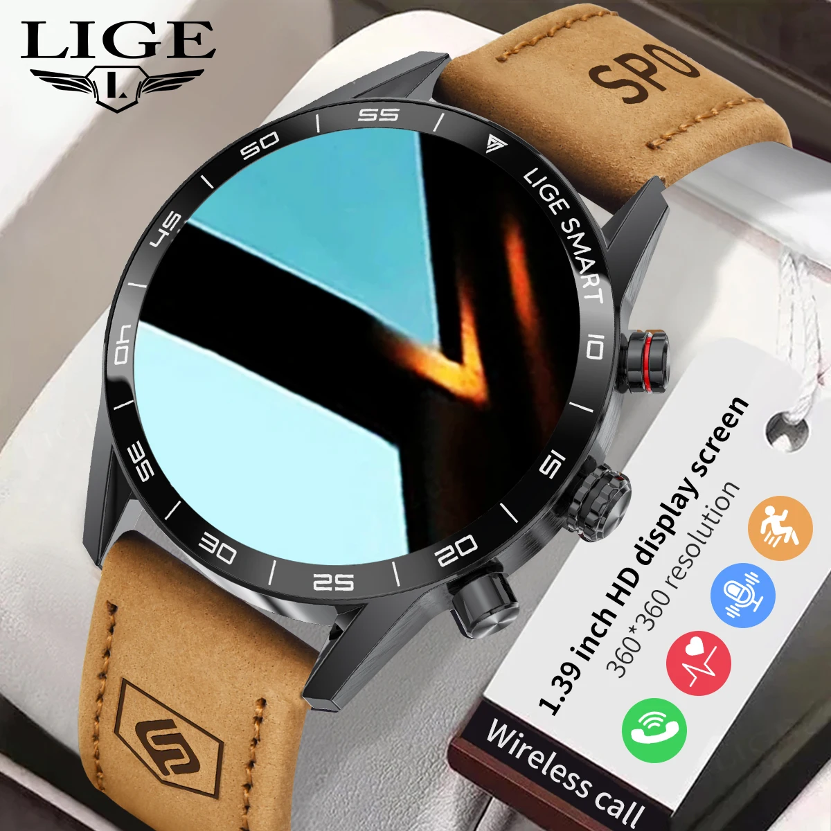 

LIGE 2024 Business Smart Watch For Men Bluetooth Call Full Circle Touch Screen Waterproof Sports Activity Fitness Smartwatch+Box