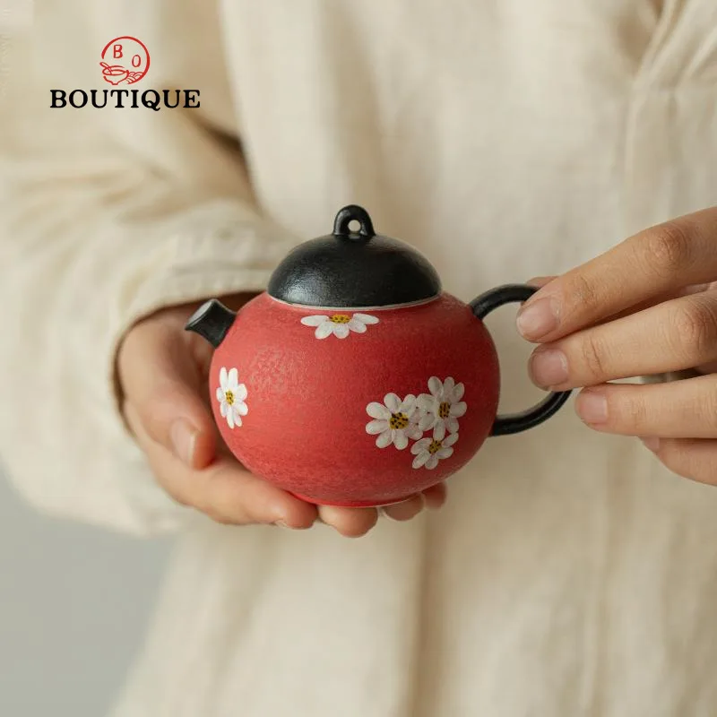 

Красный керамический чайник ручной росписи с шариковым фильтром, чайник-заварник, китайский чайник для пуэра, набор для чайной церемонии, чайники для улуна