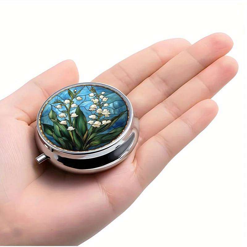 1-Pack, Wallet-Style Pill Box with 3 Compartments, White Jasmine Pill Box, Medication Capsule Organizer, Vitamin Organizer, Unique Travel Gift, Best Christmas Gift