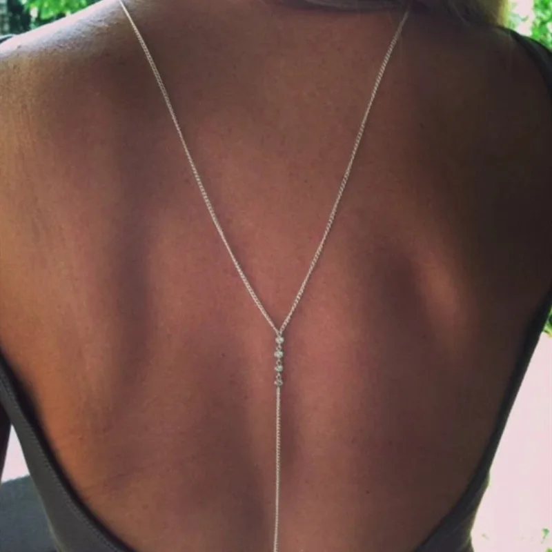 2022 Boho Summer Women Body Chain Accessories Gemstone Body Chain Crystal Necklace Back Chain