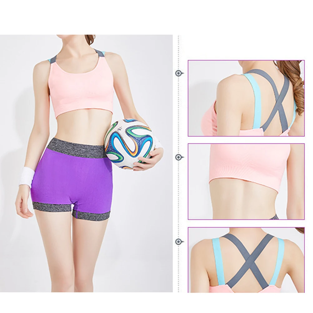 

Women Sports Bra Size M Pink Wireless Shockproof Breathable Cross Strap Back Gym Yoga Fitness Running Workout Bra for Women