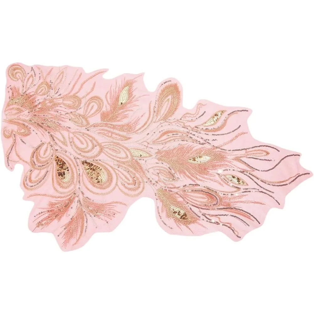 Peacock Tail Pattern Polyester Lace Computerized Embroidery Ornament Accessories with Paillette/Sequin for DIY Clothes Bag