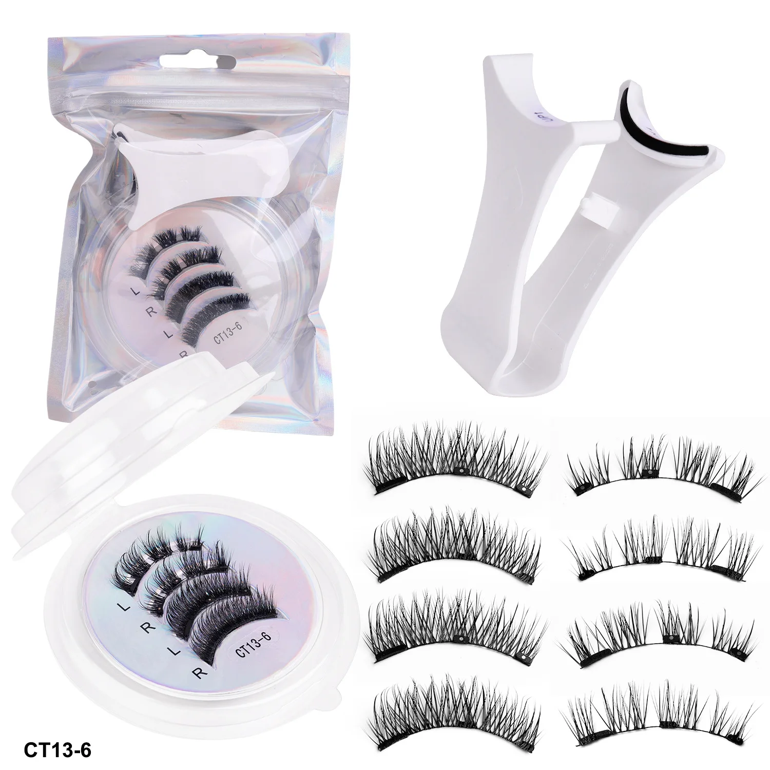 الرموش المغناطيسية 2 أزواج اليدوية ثلاثية الأبعاد المنك جلدة قابلة لإعادة الاستخدام الرموش الصناعية مجموعة الطبيعية طويلة وهمية رمش ماكياج الملقط أداة #5