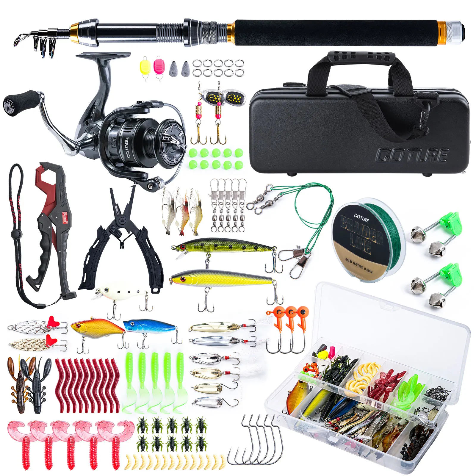 Goture 1.8/2.1/2.4/2.7m Fishing Pole Combo Set Rod and Reel 24T Carbon Fiber Telescopic Fishing Rod Aluminum Spinning Reels