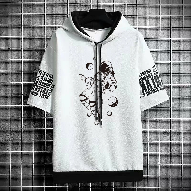 2024 Summer Men Clothing Men\'s Sweatshirts Japan Fashion Harajuku Short Sleeve Hoodies Men Streetwear Print Hoodies Men