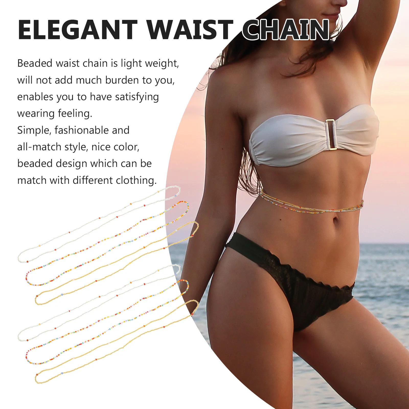 

6Pcs Beach Bikini Chains Waist Beads Chain Lightweight Beaded Waist Decoration Party Accessory Belly Chain Belly Beads