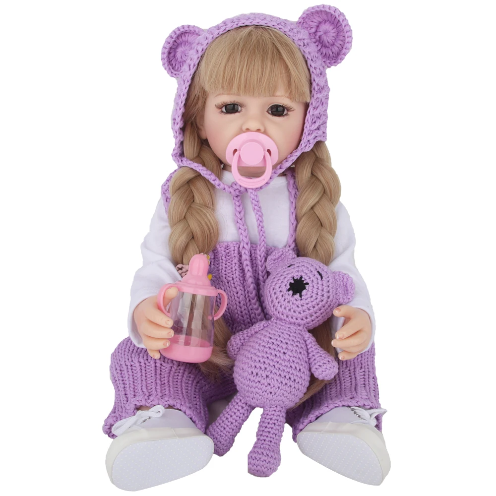 55CM Baby Girl Dolls With Clothes Set Bear Pacifier Bottle Diaper 22