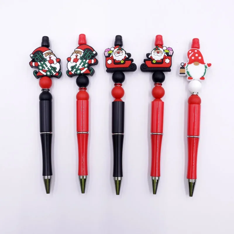 Hot New Product Creative Cartoon Christmas Silicone Gel Pen Beaded Rotating DIY Handmade Ballpoint Pen Aesthetic Stationery