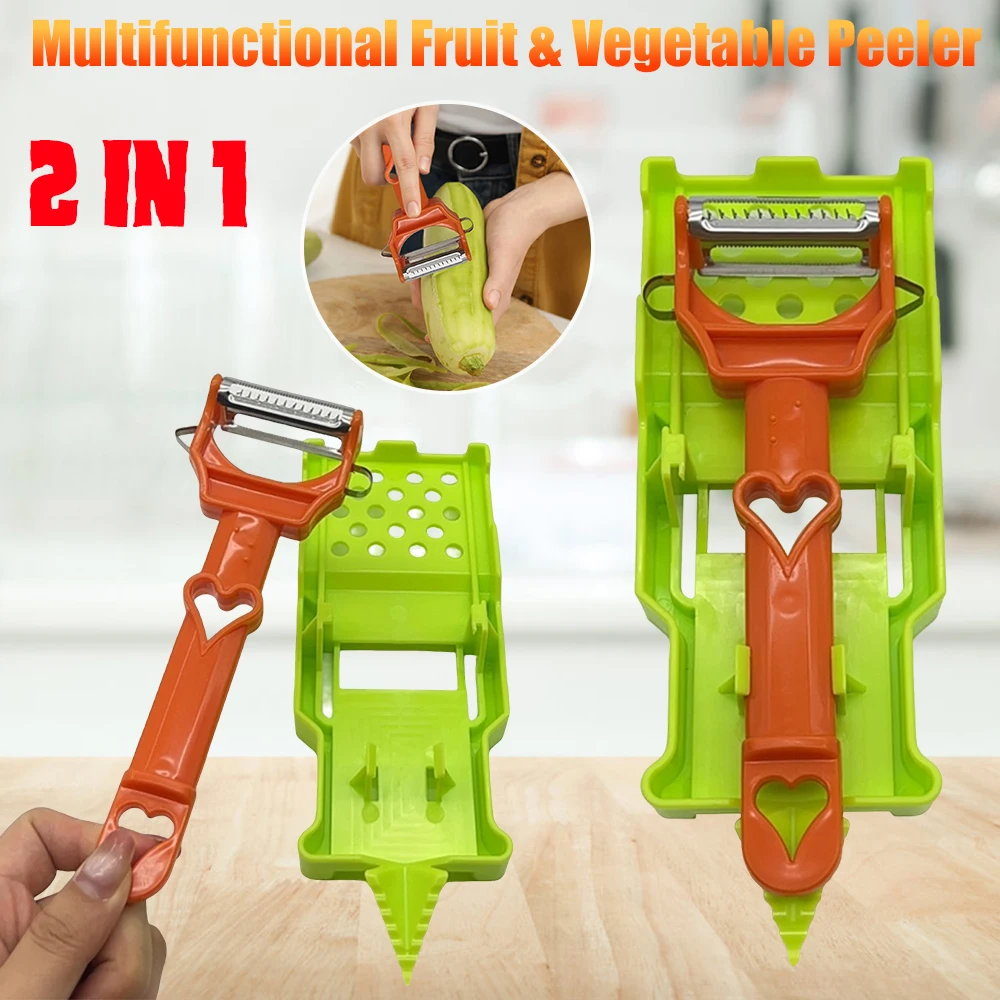 

2-in-1 Multifunctional Vegetable Peeler with Stainless Steel Blades Potato Peeler Vegetable Chopper Tool for Home Kitchen