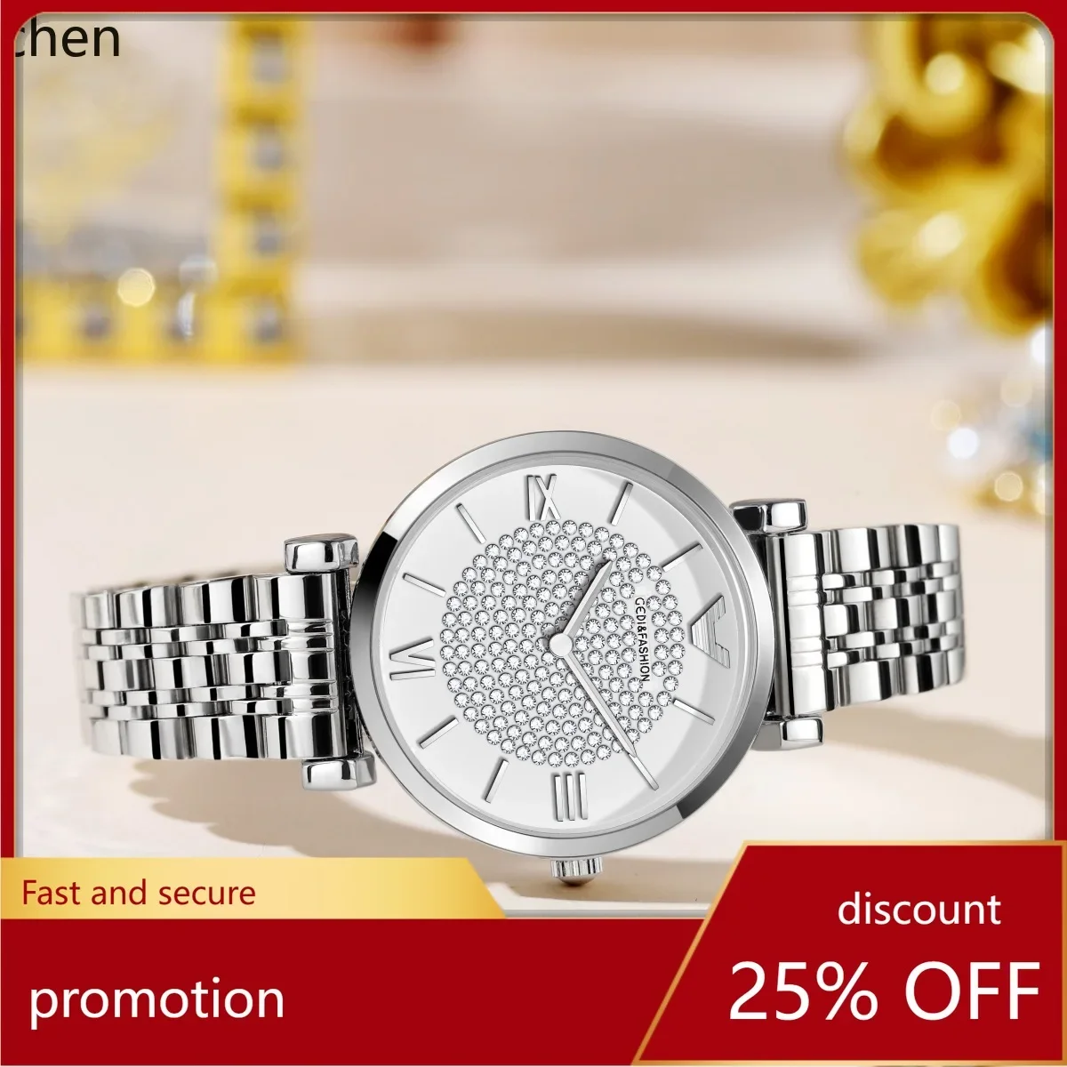 ii9 women's watch is fashionable, diamond-embellished, waterproof, with a  strap and quartz  and features luminous brightness