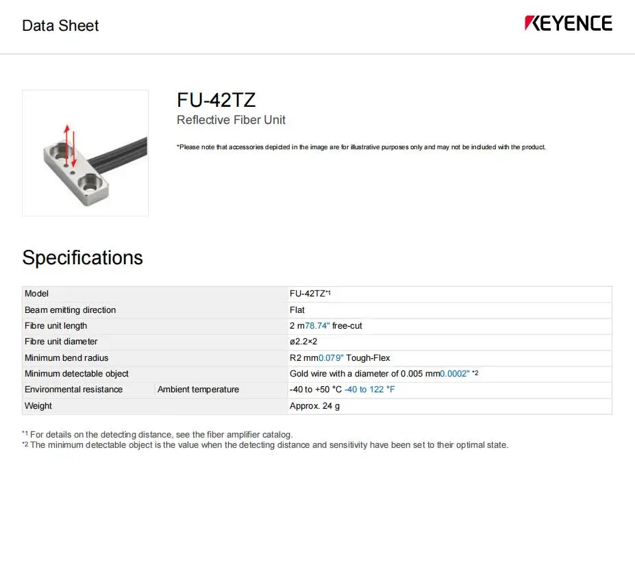 FU-42TZ New Original KEYENCE High Temperature Diffuse Reflection 90° Optical Fiber Sensor