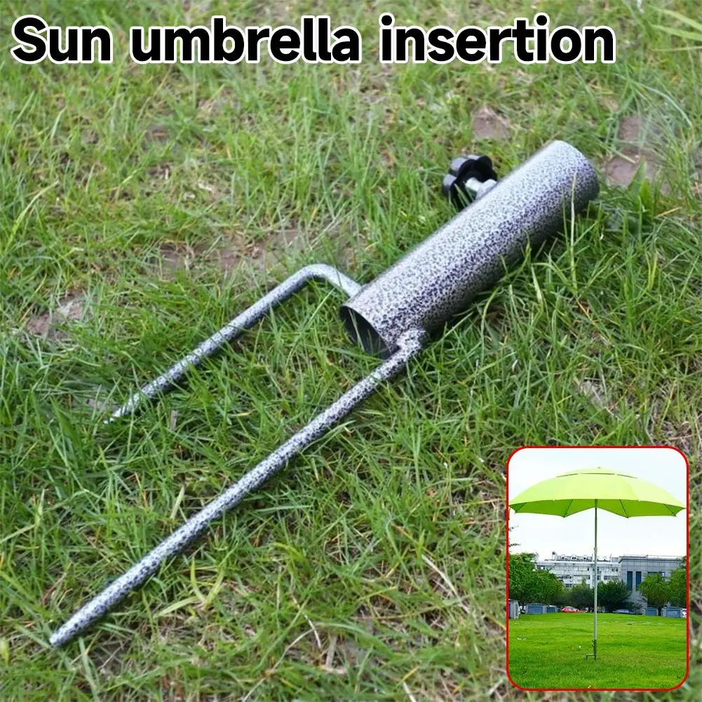 Dual Prong Beach Umbrella Base Heavy Duty Metal Ground Anchor Spike Fishing Umbrella Holder Stand for Grass Sand Patio