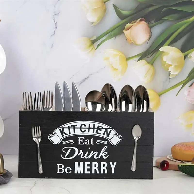 

Y50A-Spoons Silverware Wooden Cutlery Box Utensil Storage Holder Flatware Kitchen Counter For Kitchen And Home