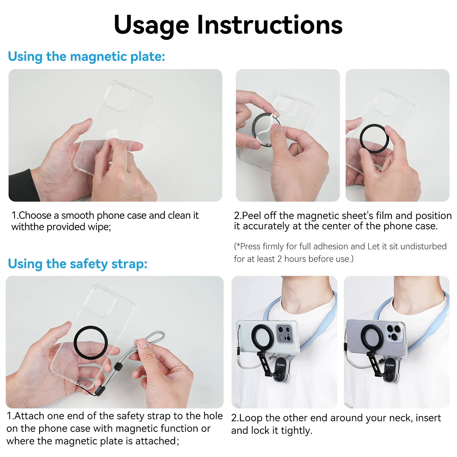 TELESIN Max แม่เหล็กคอซิลิโคน Quick Release Hold สําหรับ Iphone 15 14 13 12 11 10 SAMSUNG HUAWEI XIAOMI โทรศัพท์อุปกรณ์เสริม