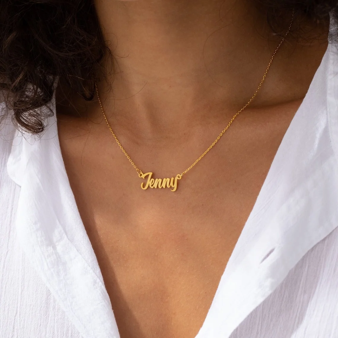 Stainless Steel Name Necklace Customized Fashion Personalized Letter Gold Color Choker Necklace Pendant Nameplate Gift