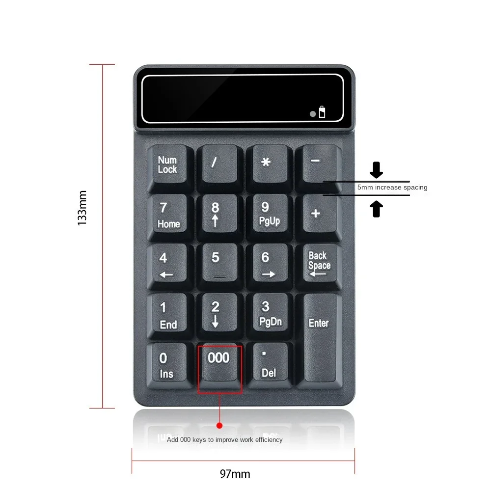 2.4G Wireless Usb Number Bluetooth Keyboard with Digital Display Rechargeable Mini 19 Keys Numeric Smart Keypad Office Supplies