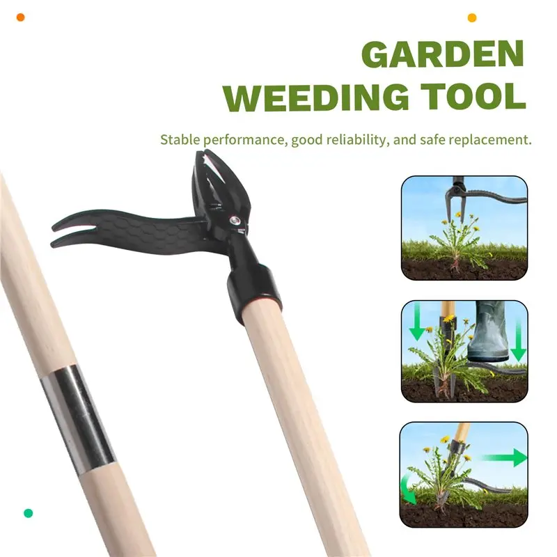 CHCH Garden Weeding Tool, Stand Up Weed Puller With Long Handle& 4-Claw Steel Head, 3-Sectional Pole Design