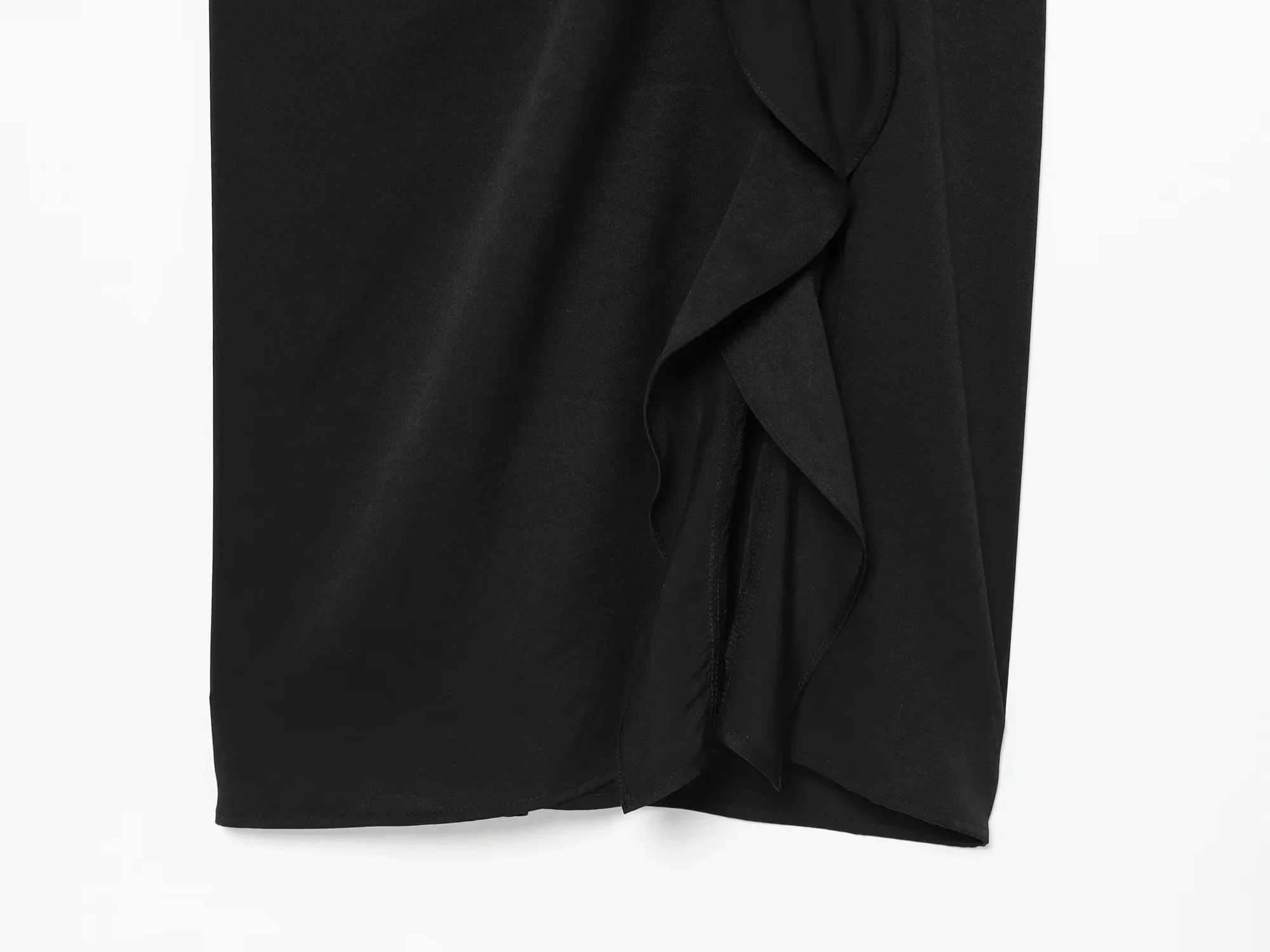 BSAY 2026 Damen Einfarbiges Rundhals-Midikleid mit Halben Ärmeln, Schmal Geschnitten, Seitlich Gerafft, Rüschen-Split, Elegantes Büro- und Formelles Kleid – Detail 14