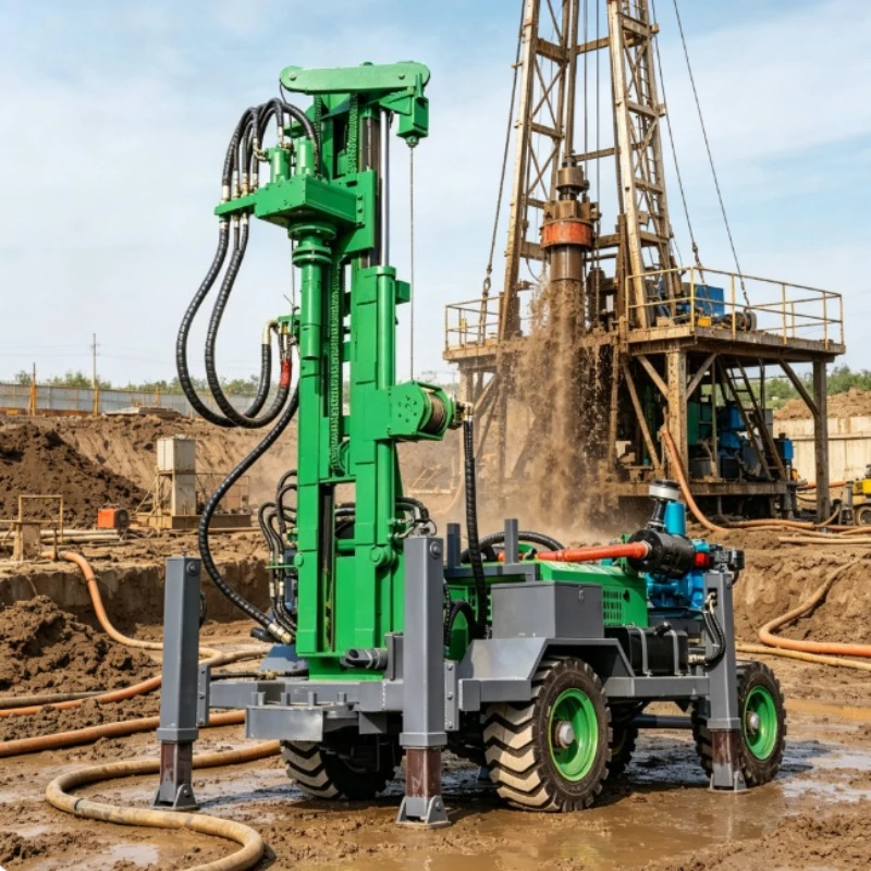 Pneumatic Air Drilling Machine Hydraulic Borehole Water Well Rig with 100m to 600m Range Engine and Pump Core Components