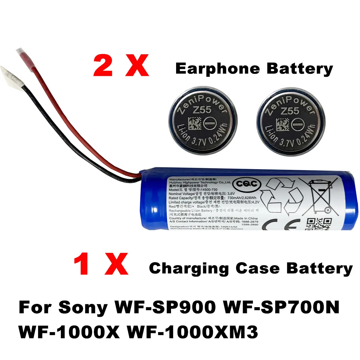 3PCS/Lot ZeniPower Z55 Headset Battery For Sony WF-SP900 WF-SP700N WF-1000X WF-1000XM3 TWS Earbuds Earphone CP1254 14500-750