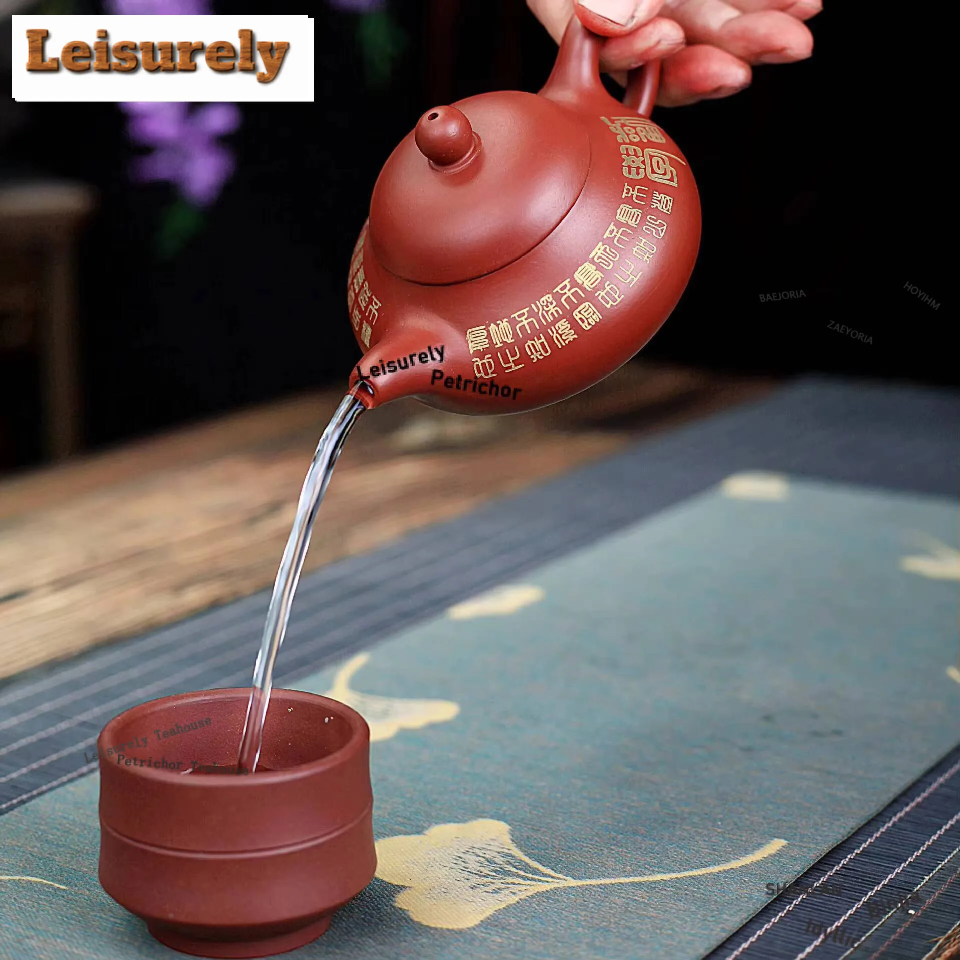 220Ml Boutique Yixing Purple Clay Teapots Handmade Gold Tracing Pot Raw Ore Dahongpao Mud Kettle Zisha Tea Set Drinkware Craft