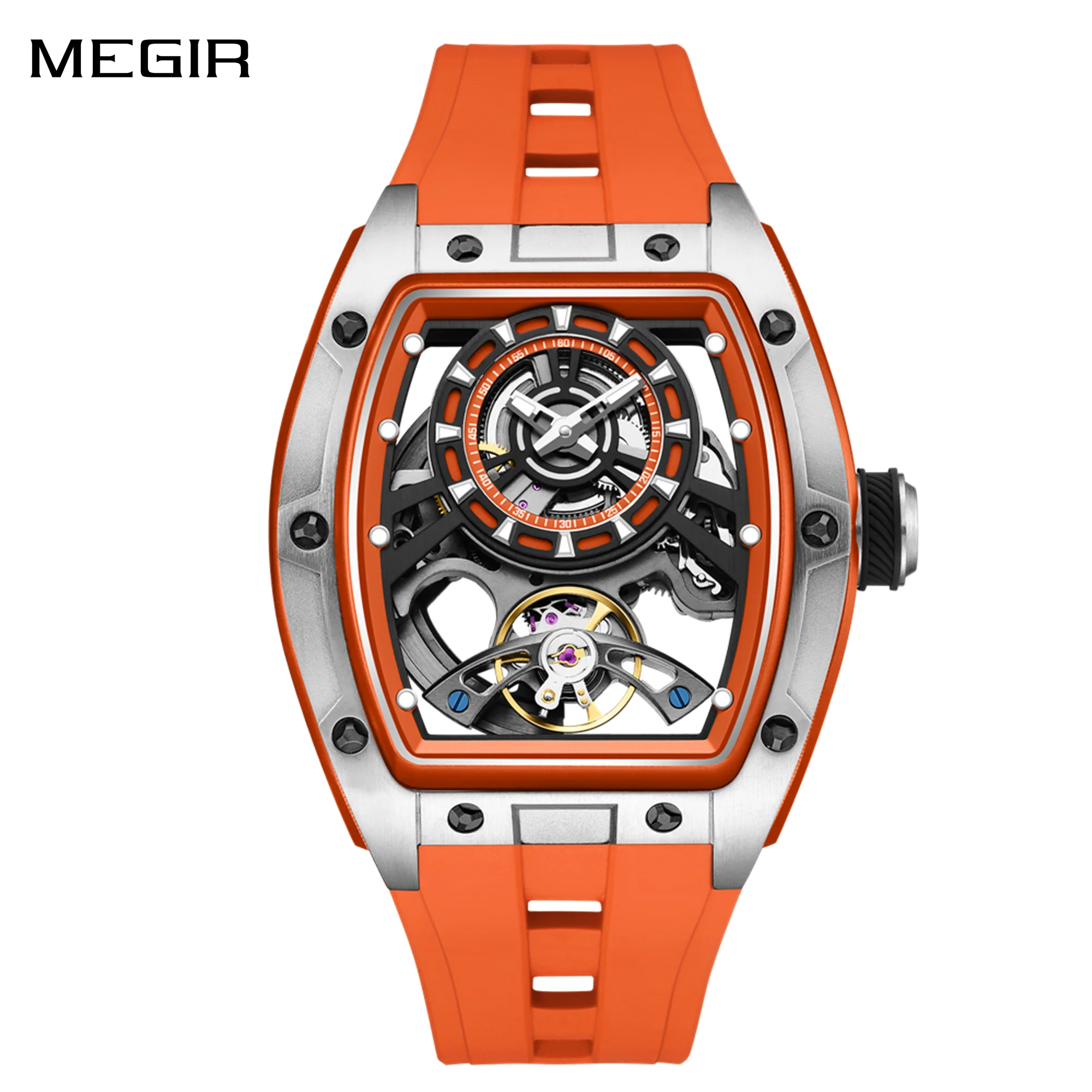 

MEGIR Hollowed Dial Men's Automatic Watches Stainless Steel Case Mechanical Movement Wristwatch 3ATM Waterproof Clock 9198-6