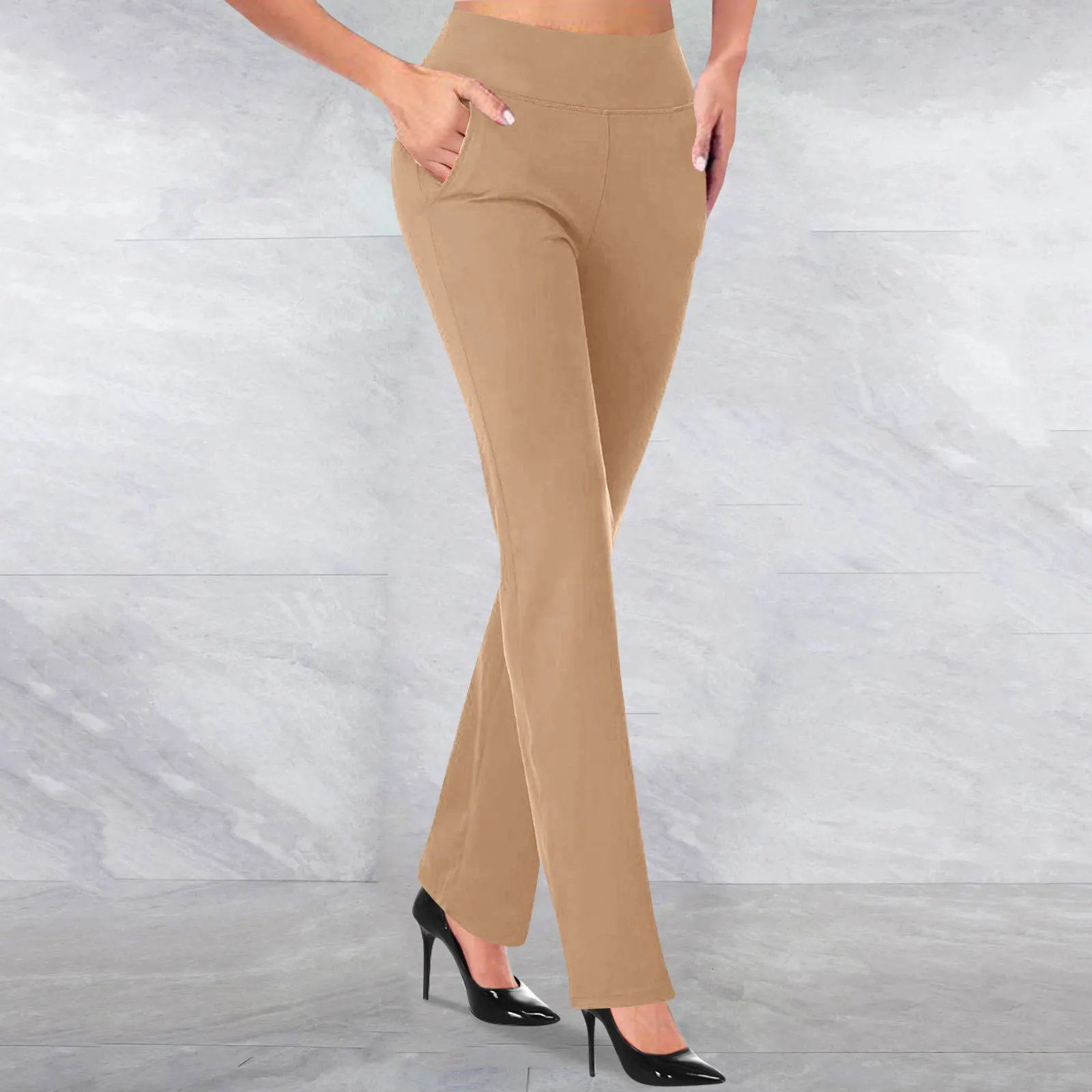 2026 New Women's High Waist Pants Straight Leg Bootcut Long Trousers Solid Color Pockets Casual Office