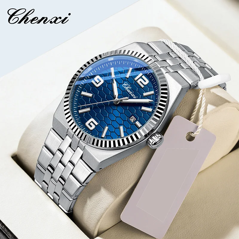 CHENXI High-End Watches For Man Luminous Fashion Minimalist Calendar Circular Dial Stainless Steel Strap Quartz Wristwatches