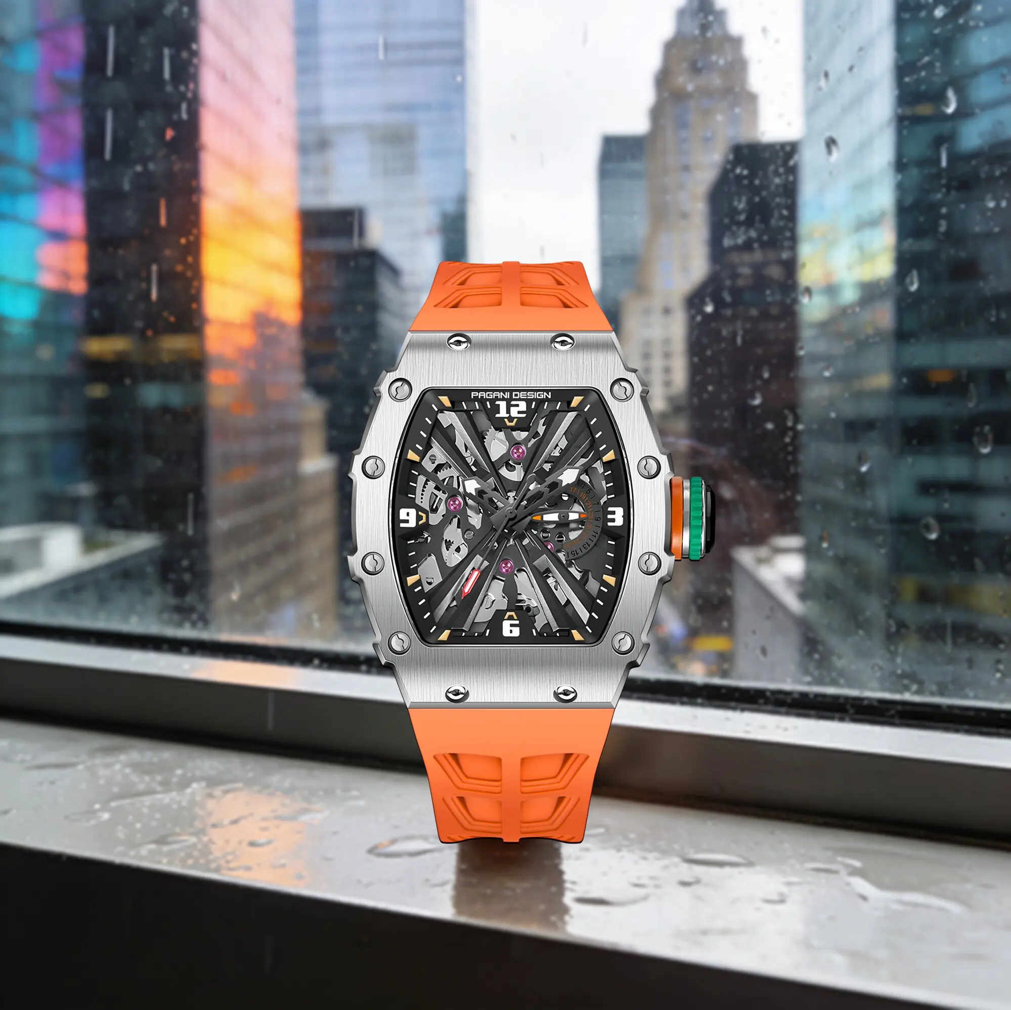 PAGANI DESIGN Sports Men Quartz Watch Refreshing Vitality Luminous Waterproof Stainless Steel Dial Rubber Strap Waterproof Watch