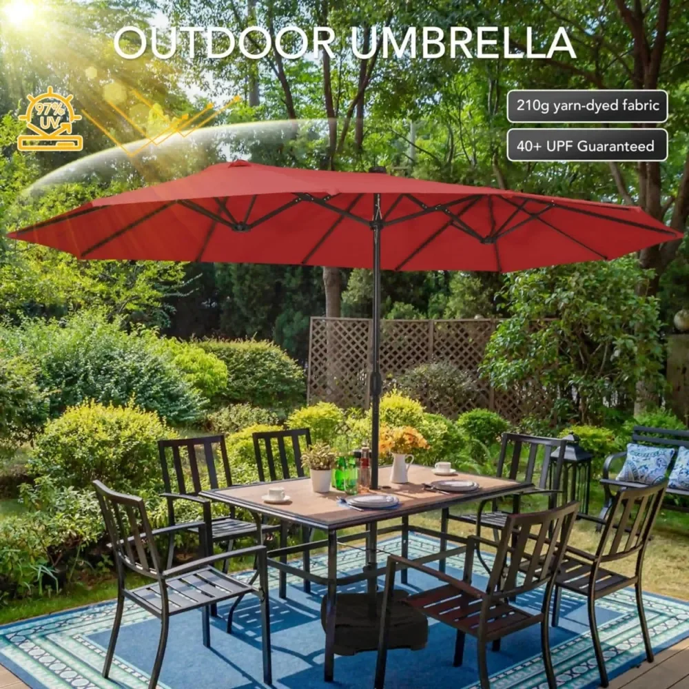 Outdoor 15 Foot Large Umbrella, Including Base and Cover, for Outdoor Double-sided Umbrellas in Poolside Gardens