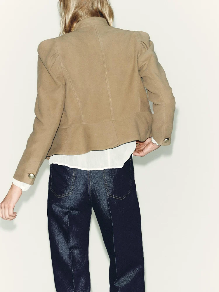 Style européen et américain 2025 automne nouveautés vêtements pour femmes polyvalent faux daim effet veste de costume à simple boutonnage