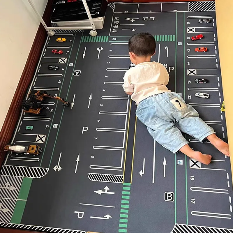 

Детский игровой коврик «Городской транспорт и парковка» с мультяшными персонажами, развивающий игровой коврик для спальни, детской комнаты, интерактивный ковер для малышей и младенцев
