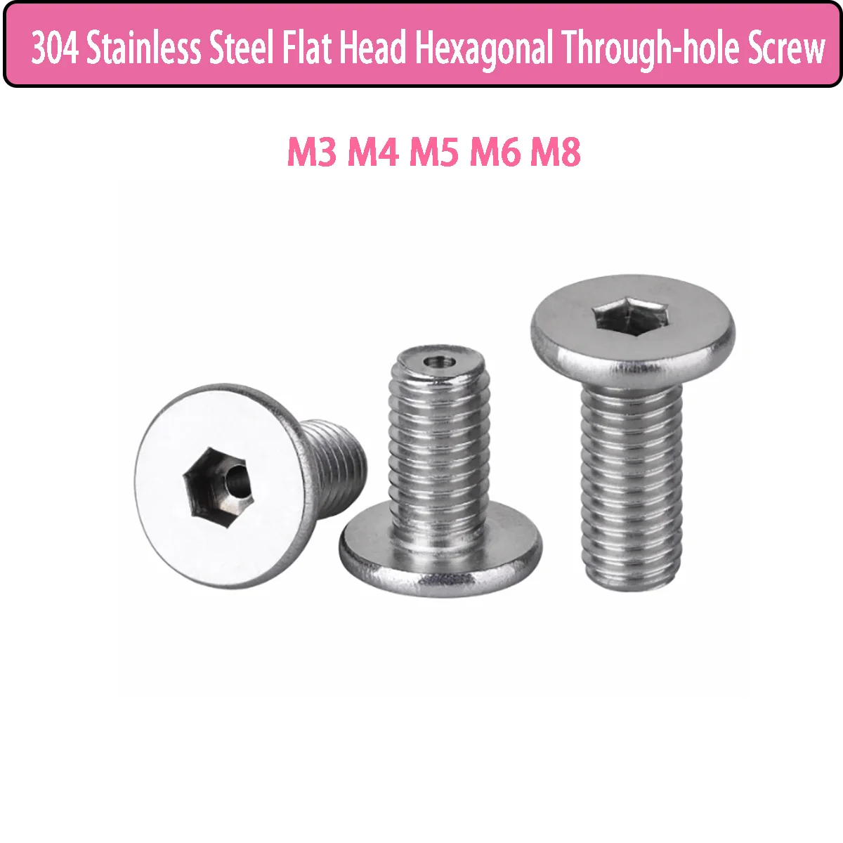 304 Stainless Steel Flat Head Hex Socket Screws - Hollow Center Drilled Vacuum Vent Screws M3-M8