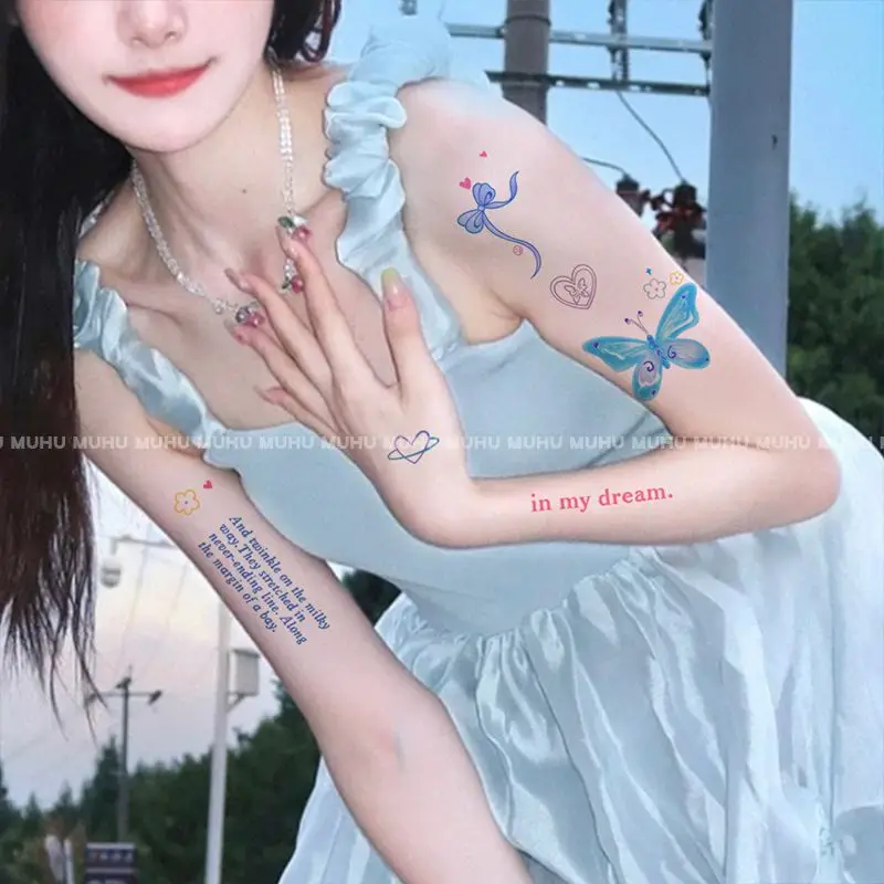 Fashion Sexy Blue Butterfly Tattoo Sticker Arm Waterproof Tattoo Sticker Color Fake Tattoo For Women Festival Accessories Art