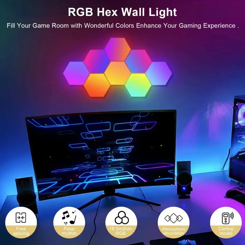 Modular Hexagon Light RGB Sync Music DIY Wall Decor for Bedroom Kids Study Desk Decor Home Party Festival Decoration Light