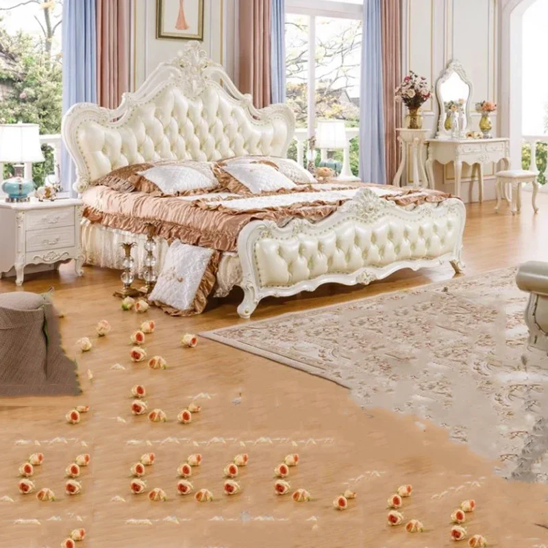 Luxury High Bedframe Human Bedroom Set Girl Design Letti E Mobili Nordic Furniture White Queen Size Bedroom Set European