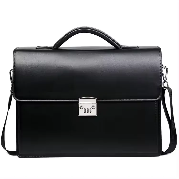 

High quality large capacity PU Men's laptop bag Code lock Business briefcase Computer bag for men sling shoulder crossbody bag