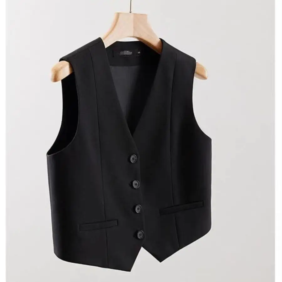 Fashion Suit Vest Spring Autumn Short Versatile New Women's Sleeveless Black Waistcoat Summer Vest Coat Chalecos Para Mujer