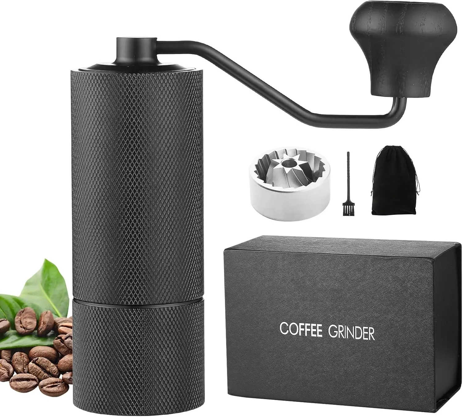 

Manual Coffee Grinder with 12 Adjustable Gears, Stainless Steel Burr for Espresso, Drip, French Press - Portable 25g Capacity