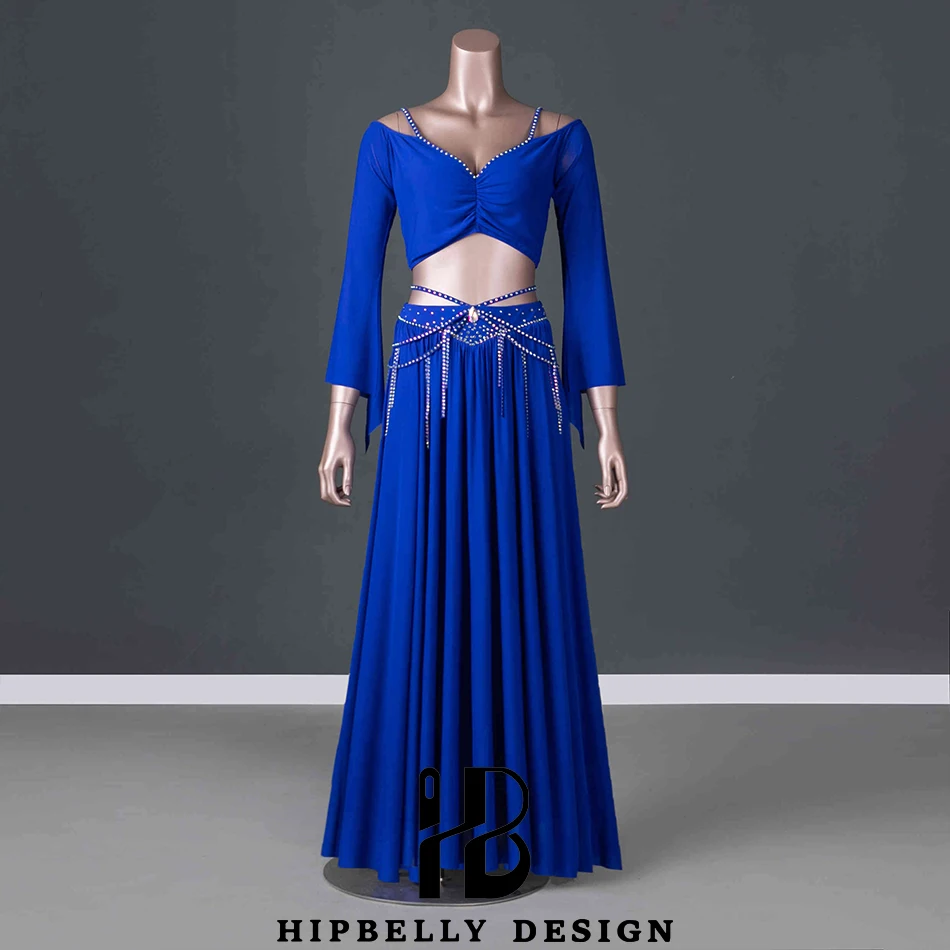 Professionelles Performance-Kostüm für Bauchtanz, 2-teiliges Set, Oberteil + Rock für Damen, Übungskleidung, Tanzkleidung, Performance-Outfits