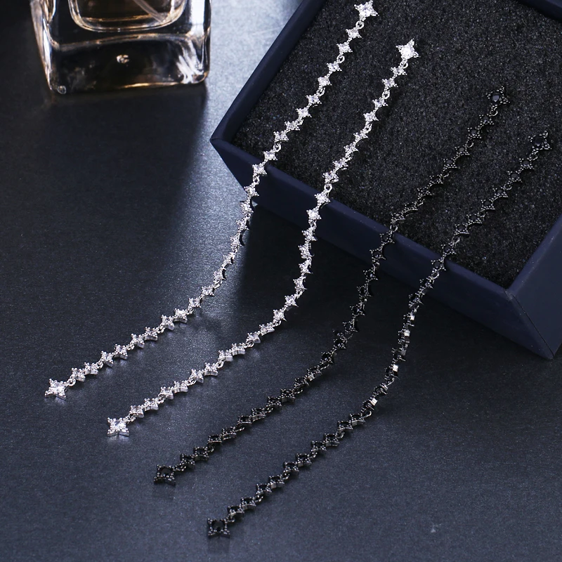 2018 Classic Long Zircon Drop Earrings For Women Luxury Wedding Earrings Black Gun Jewelry Gift brinco bijoux