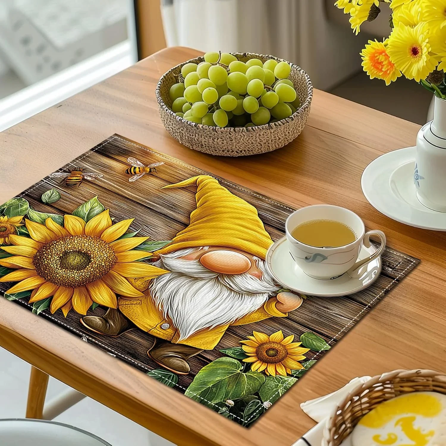 Sunflower Placemats Summer Table Mats Floral Place Mats Rustic Table Decoration for Indoor Outdoor Party Kitchen Dining