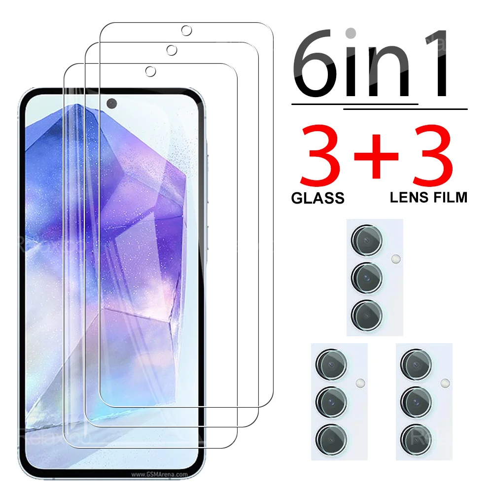 6in1 Clear Screen Protector For Samsung Galaxy A55 5G Camera Lens Film For Samsung Galaxy A 55 a55 Galaxya55 Tempered Glass Film