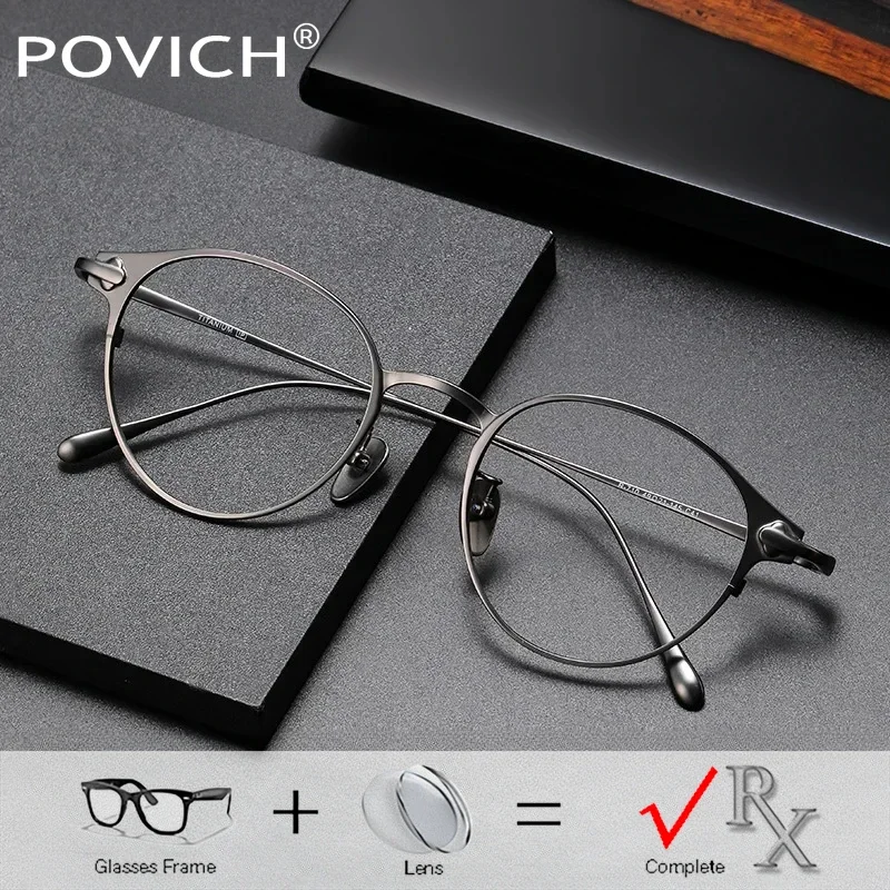 

Round Titanium Custom Prescription Glasses Men Vintage Bifocal 1.74 Optical Eyeglasses Myopia Multifocal Progressive Eyewear
